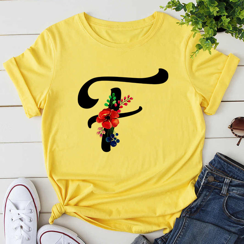 Custom Name Letter Combination Womens High Quality Print T-shirt
