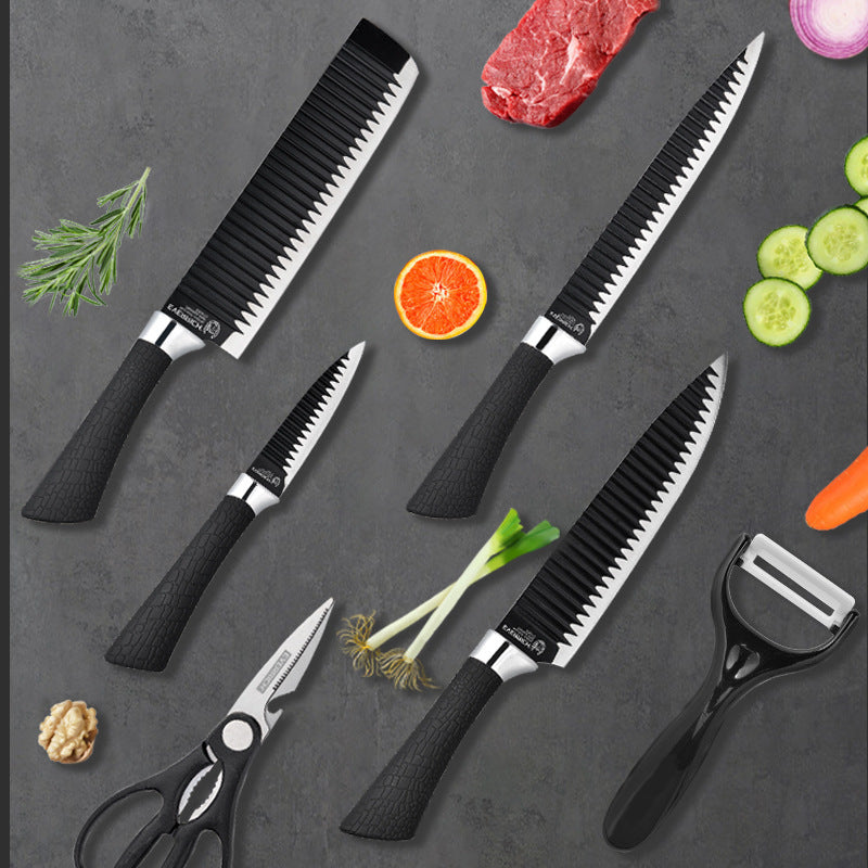6-Piece Non-stick Kitchen Knife Set – Corrugated Blade Gift Set for Household Use