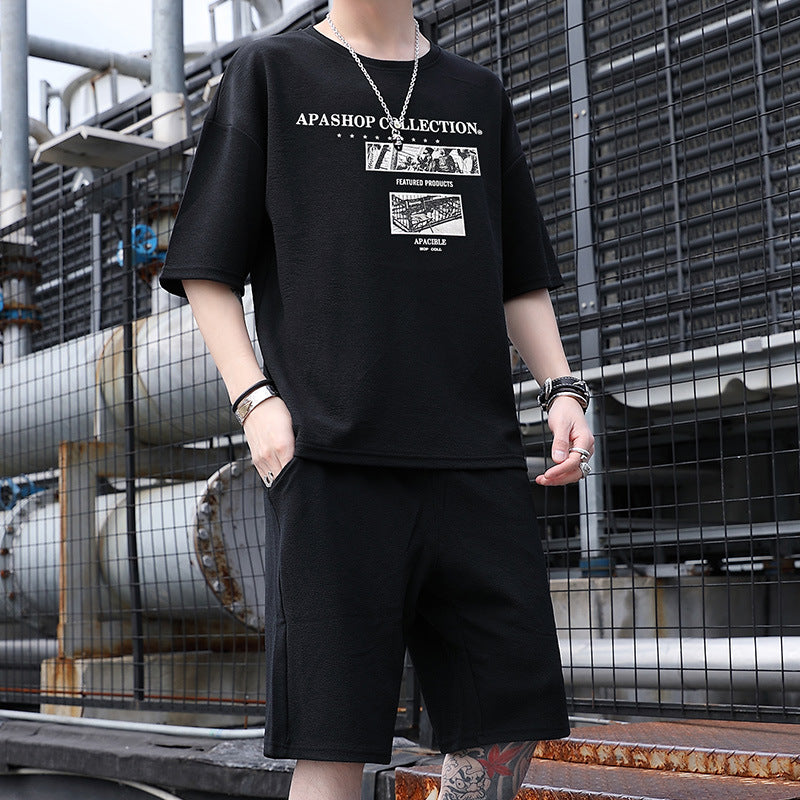 Sportswear Men's Casual Wear Trend Korean Student Short Sleeve T-shirt Loose And Handsome Two Piece Set