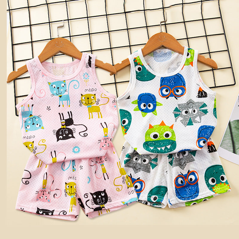 Children's Cotton Vest Set – Korean Style Mesh Vest and Shorts Outfit for Boys and Girls