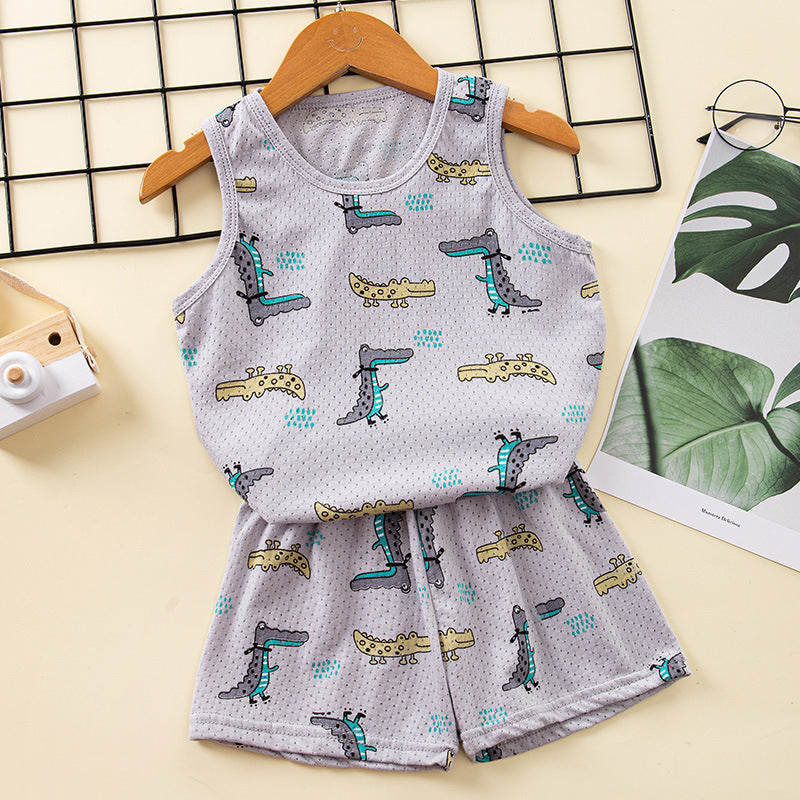 Children's Cotton Vest Set – Korean Style Mesh Vest and Shorts Outfit for Boys and Girls
