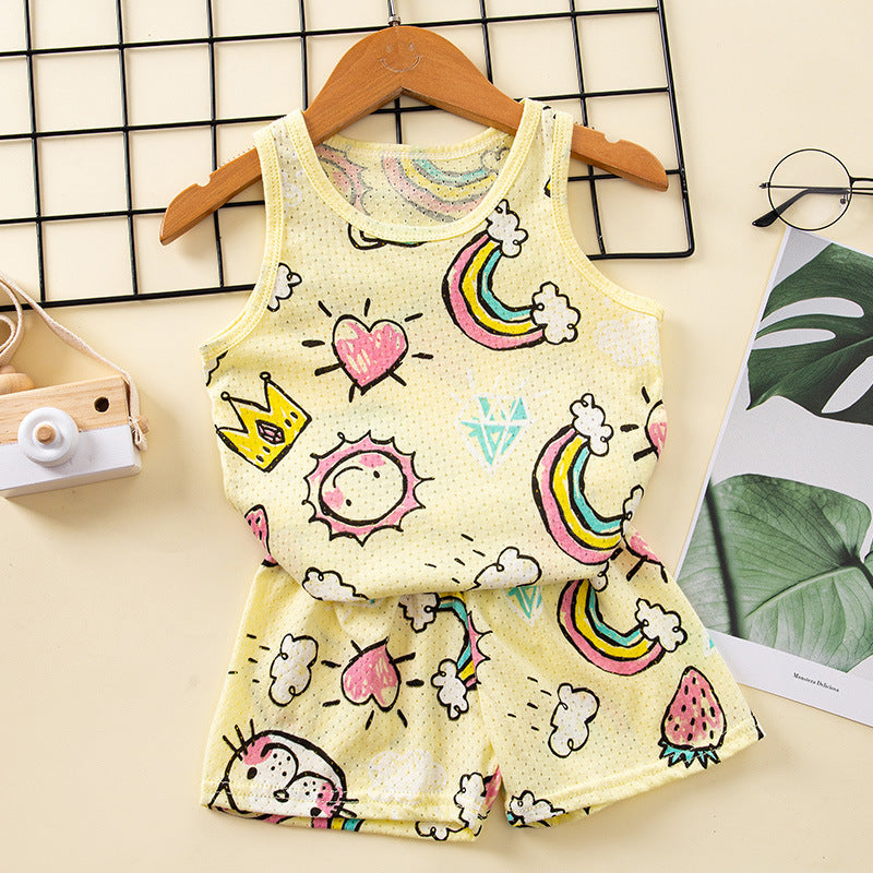 Children's Cotton Vest Set – Korean Style Mesh Vest and Shorts Outfit for Boys and Girls