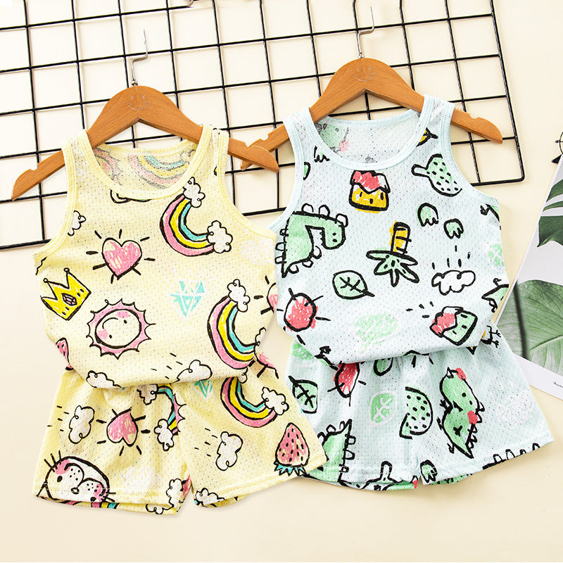 Children's Cotton Vest Set – Korean Style Mesh Vest and Shorts Outfit for Boys and Girls