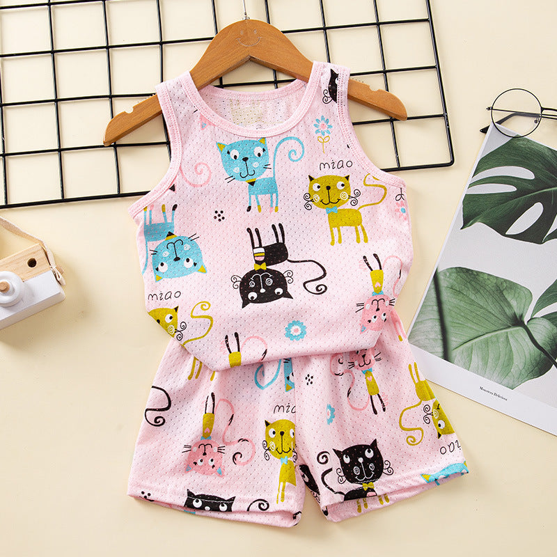 Children's Cotton Vest Set – Korean Style Mesh Vest and Shorts Outfit for Boys and Girls