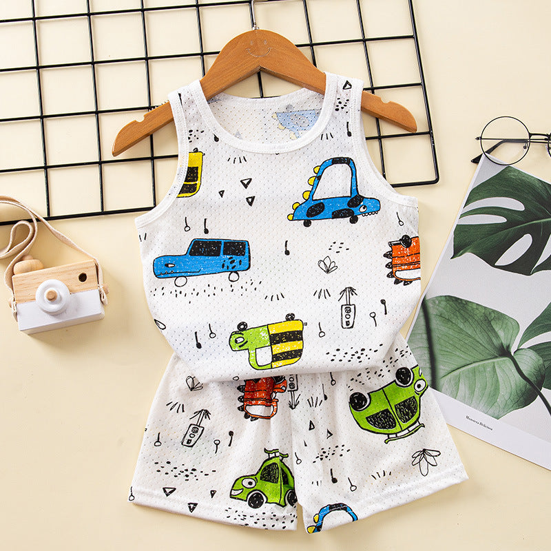 Children's Cotton Vest Set – Korean Style Mesh Vest and Shorts Outfit for Boys and Girls