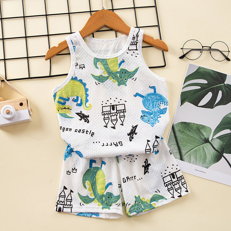 Children's Cotton Vest Set – Korean Style Mesh Vest and Shorts Outfit for Boys and Girls