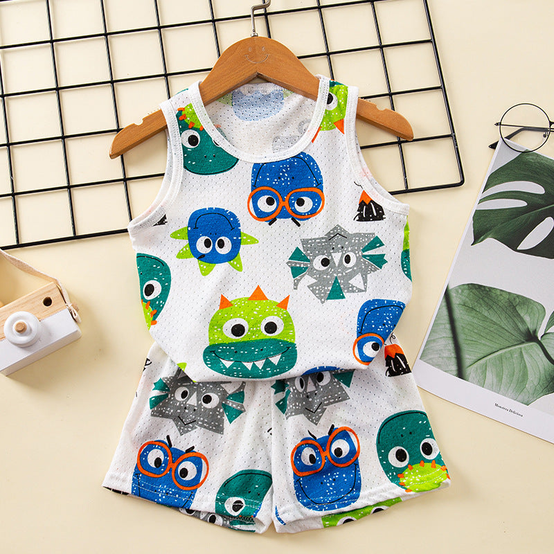 Children's Cotton Vest Set – Korean Style Mesh Vest and Shorts Outfit for Boys and Girls