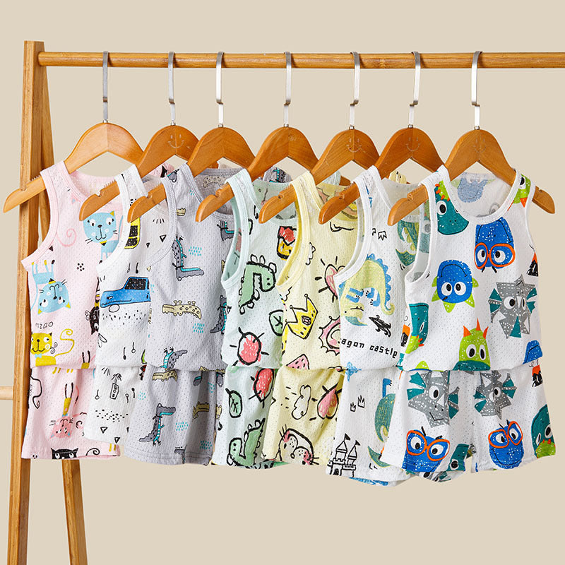 Children's Cotton Vest Set – Korean Style Mesh Vest and Shorts Outfit for Boys and Girls