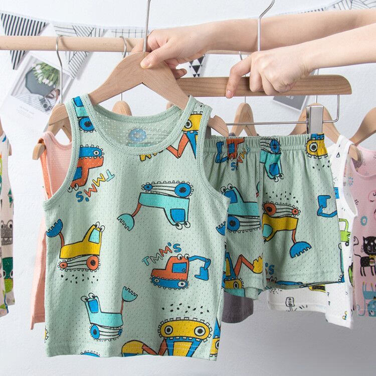 Children's Cotton Vest Set – Korean Style Mesh Vest and Shorts Outfit for Boys and Girls