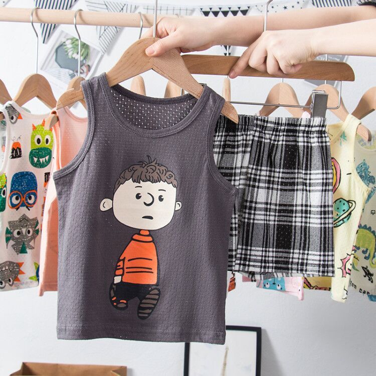 Children's Cotton Vest Set – Korean Style Mesh Vest and Shorts Outfit for Boys and Girls