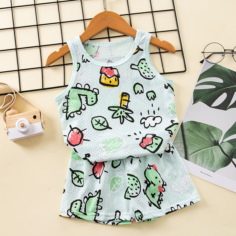 Children's Cotton Vest Set – Korean Style Mesh Vest and Shorts Outfit for Boys and Girls