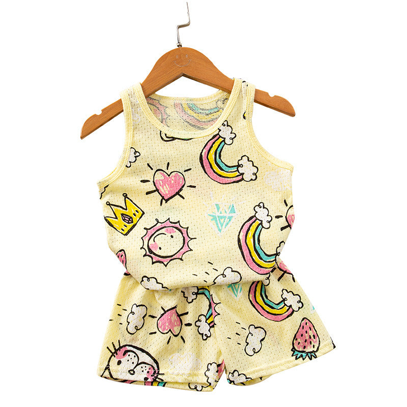 Children's Cotton Vest Set – Korean Style Mesh Vest and Shorts Outfit for Boys and Girls