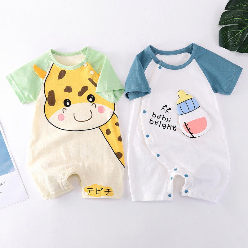 Baby Cotton Bodysuit – Short Sleeve Casual Romper with Rabbit Fur Blend