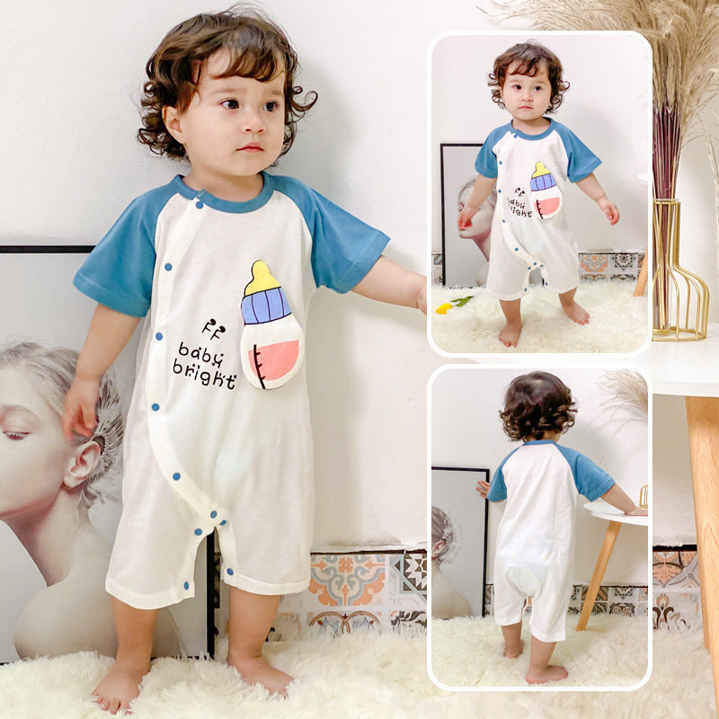 Baby Cotton Bodysuit – Short Sleeve Casual Romper with Rabbit Fur Blend