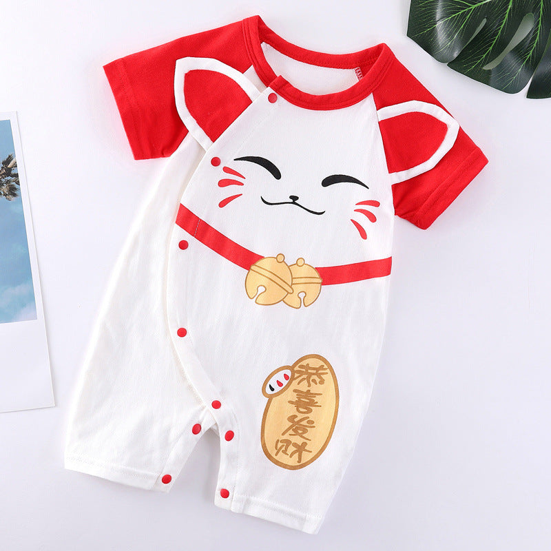Baby Cotton Bodysuit – Short Sleeve Casual Romper with Rabbit Fur Blend