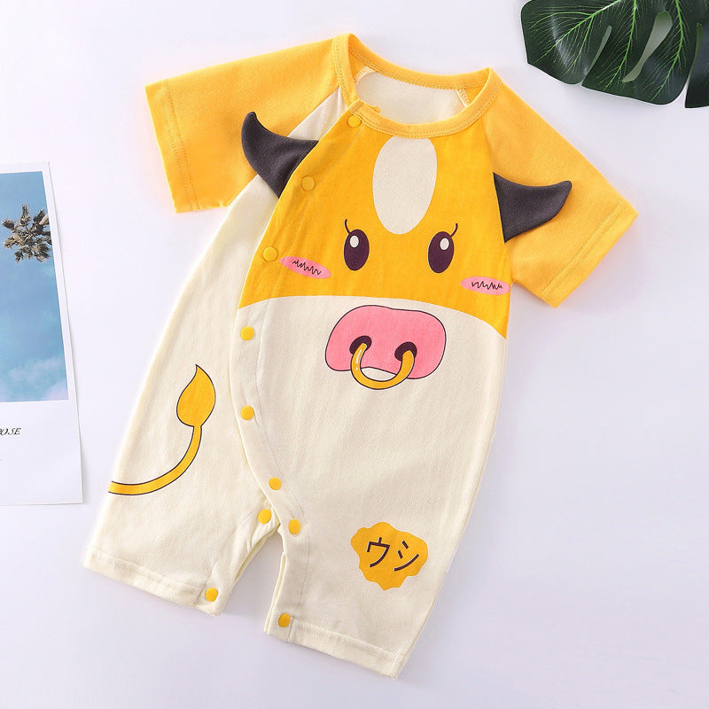 Baby Cotton Bodysuit – Short Sleeve Casual Romper with Rabbit Fur Blend
