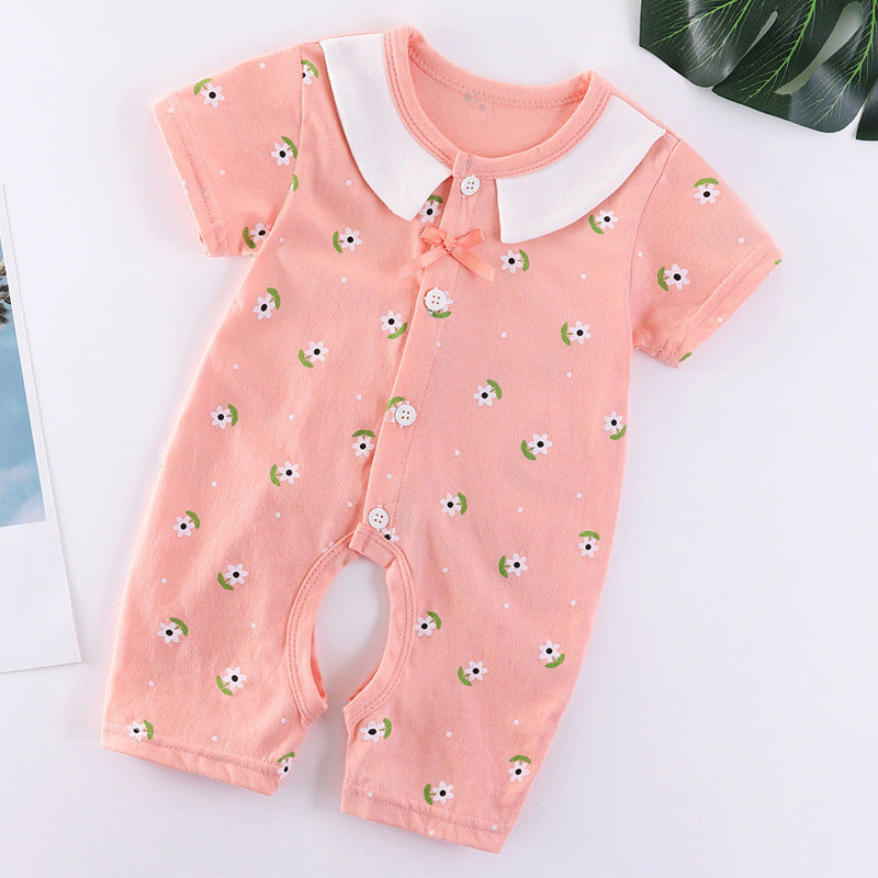 Baby Cotton Bodysuit – Short Sleeve Casual Romper with Rabbit Fur Blend