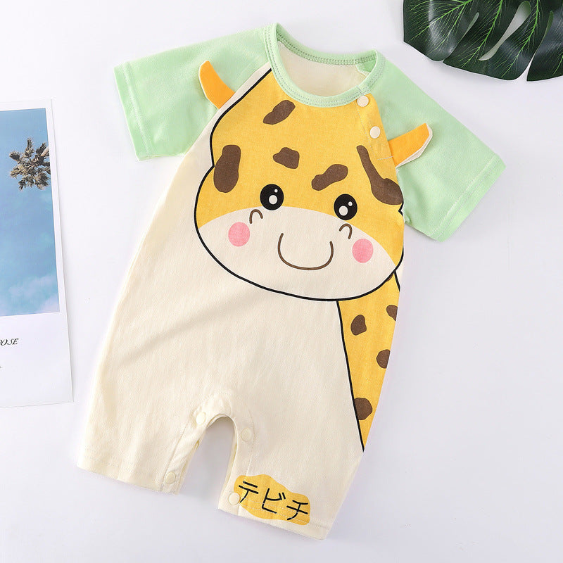 Baby Cotton Bodysuit – Short Sleeve Casual Romper with Rabbit Fur Blend