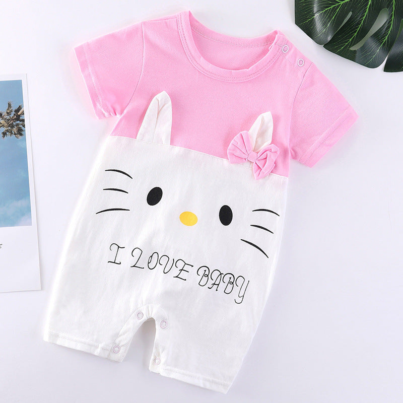 Baby Cotton Bodysuit – Short Sleeve Casual Romper with Rabbit Fur Blend