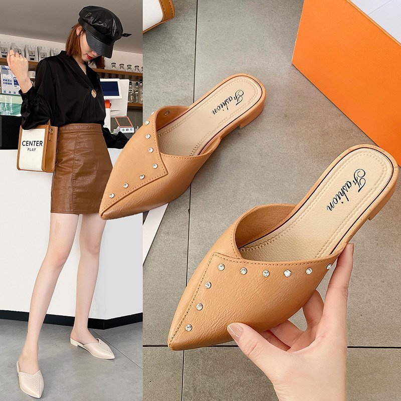 Women's Flat Toe Cap Mules Thick Heels Plain PU Regular