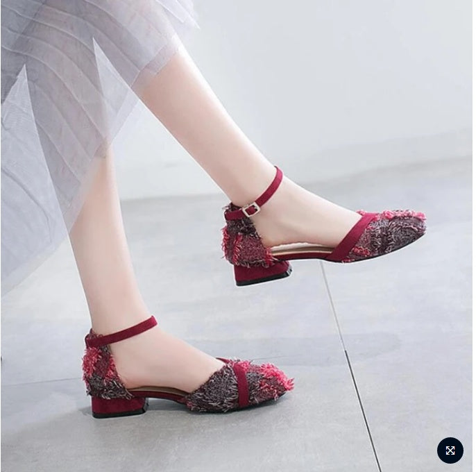 Women's DOrsay Suede Ankle Strap Flats Colorful Regular Fit