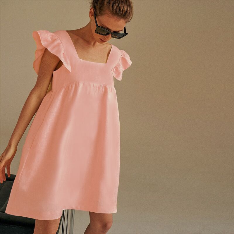 Casual Dress Women Yellow Skirt Loose Casual Ruffled Flying Sleeve Dress Chiffon Skirt
