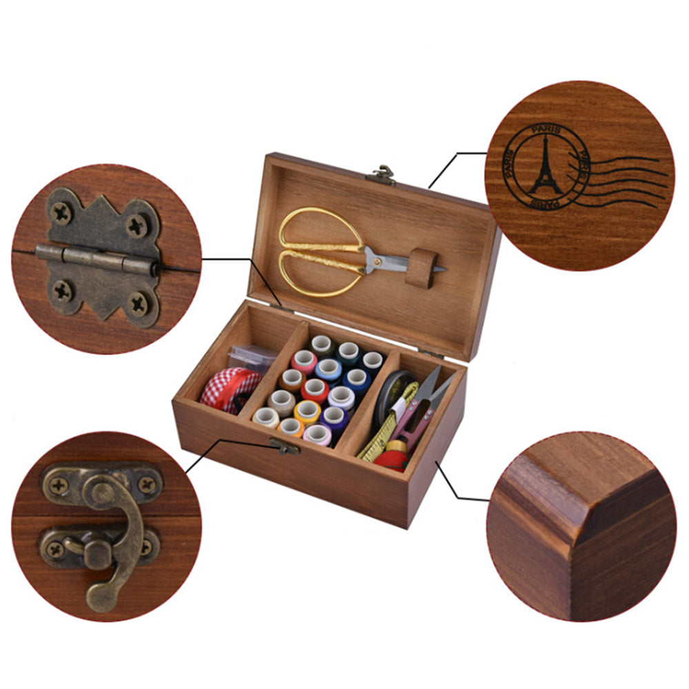 Large Solid Wood Sewing Box Set – Organizer for Tools & Threads