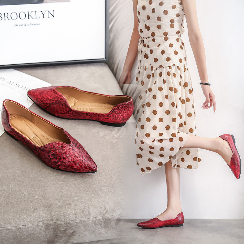 Womens Flats Shoes Ballet Dorsay Pointed Toe Serpentine Print
