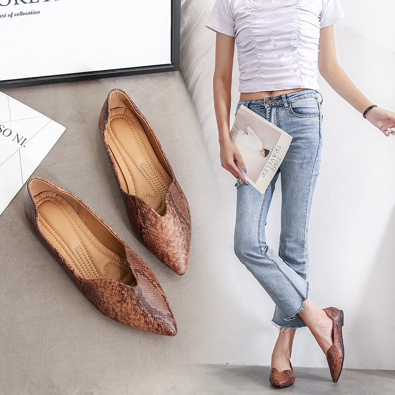 Womens Flats Shoes Ballet Dorsay Pointed Toe Serpentine Print