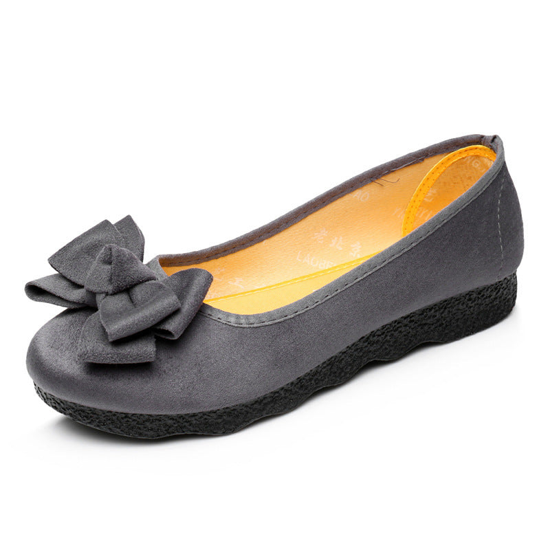 Women's Round Toe Ballet Flats Cotton Upper Slip On Bow