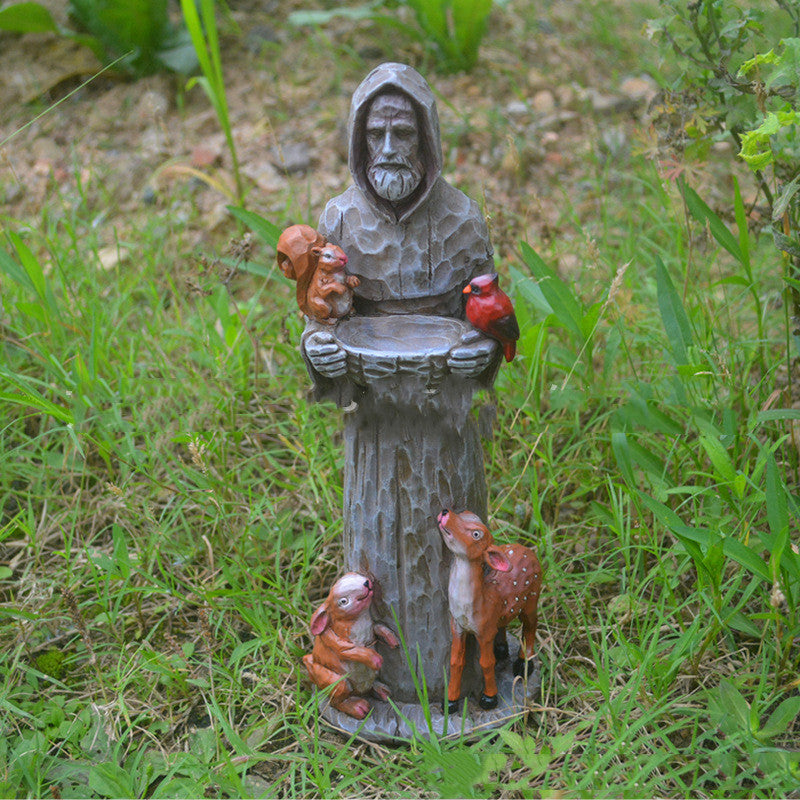 St. Francis Resin Garden Statue Bird Feeder – Outdoor Decorative Bird Bath with Animal Friends
