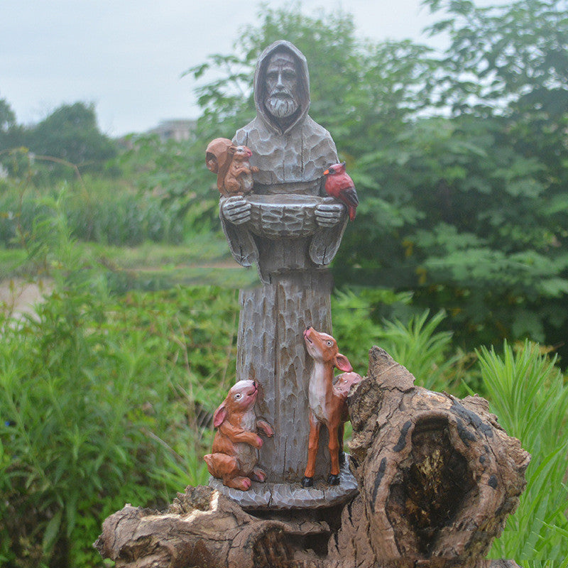 St. Francis Resin Garden Statue Bird Feeder – Outdoor Decorative Bird Bath with Animal Friends