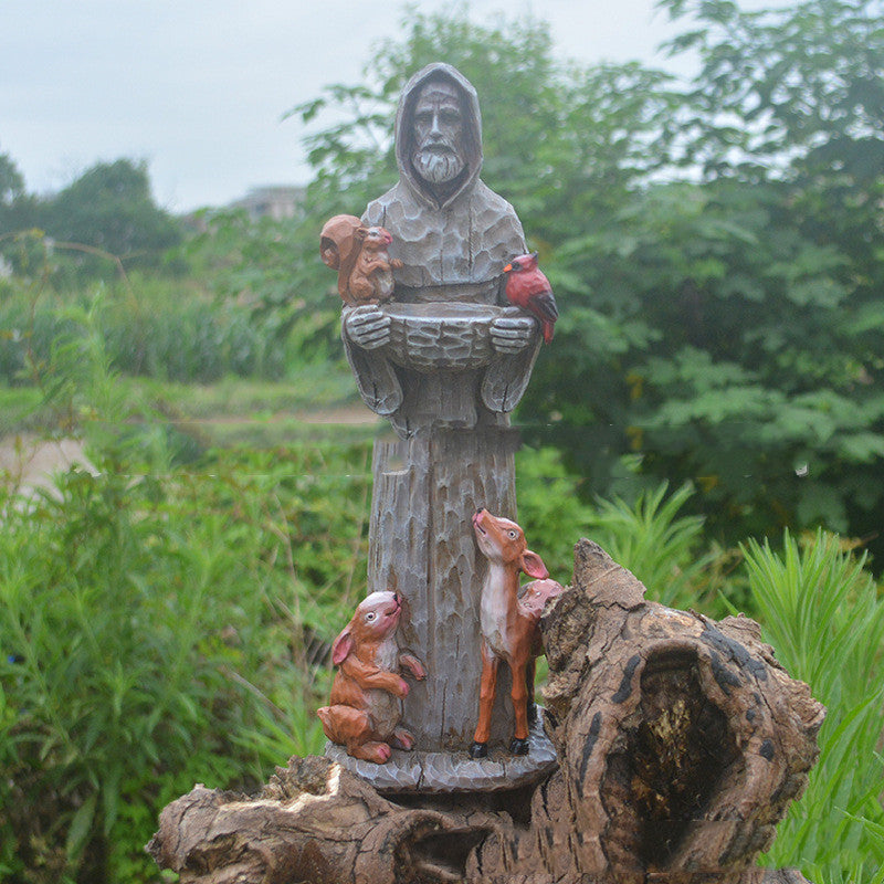 St. Francis Resin Garden Statue Bird Feeder – Outdoor Decorative Bird Bath with Animal Friends