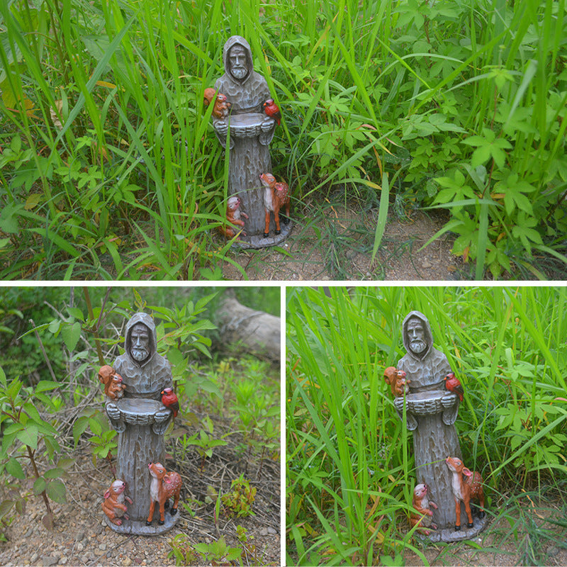 St. Francis Resin Garden Statue Bird Feeder – Outdoor Decorative Bird Bath with Animal Friends