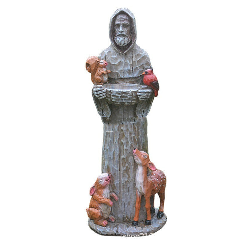 St. Francis Resin Garden Statue Bird Feeder – Outdoor Decorative Bird Bath with Animal Friends