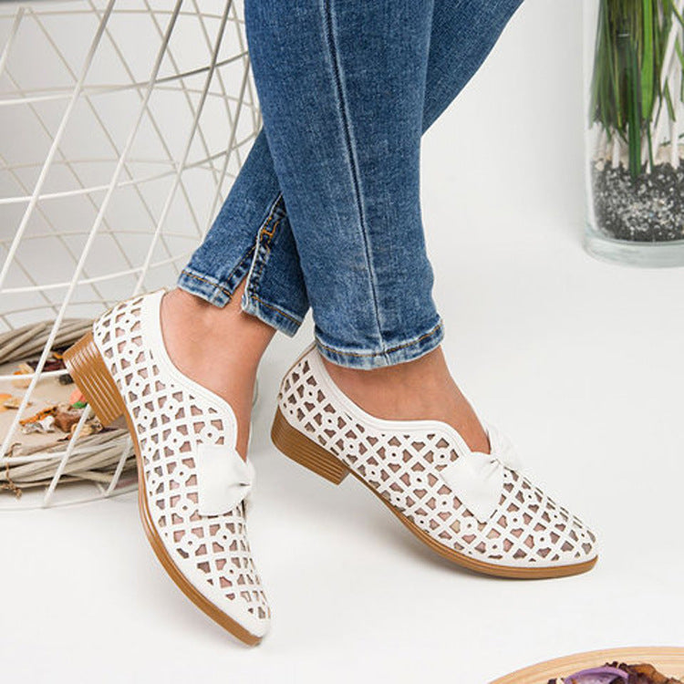 Women's Leather Loafers Low Heel Flats Bowtie Pointed Toe
