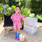 Female Baby Floral Suit Petal Buckle Hollow Jacquard Short-sleeved Shorts Two-piece Suit