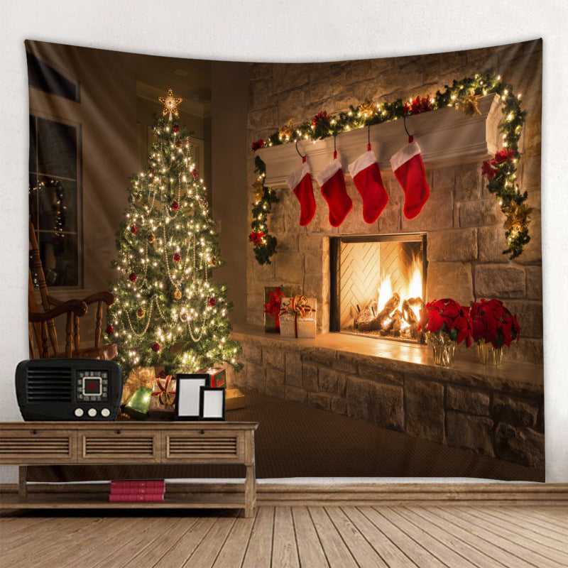 Christmas Tapestry Wall Cloth Fireplace Background Decoration
