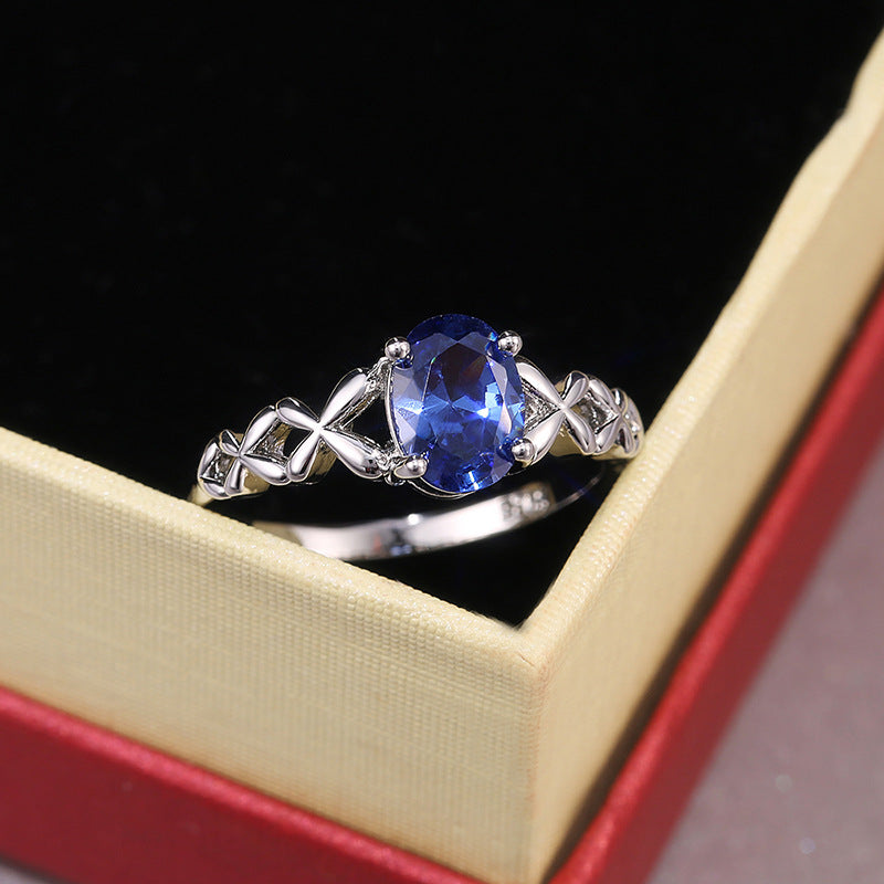 Cute Geometric Blue Zircon Copper Women’s Fashion Engagement Ring