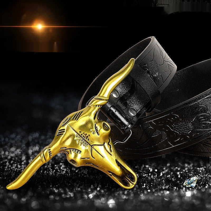 Men's Belt with Cow Head Buckle