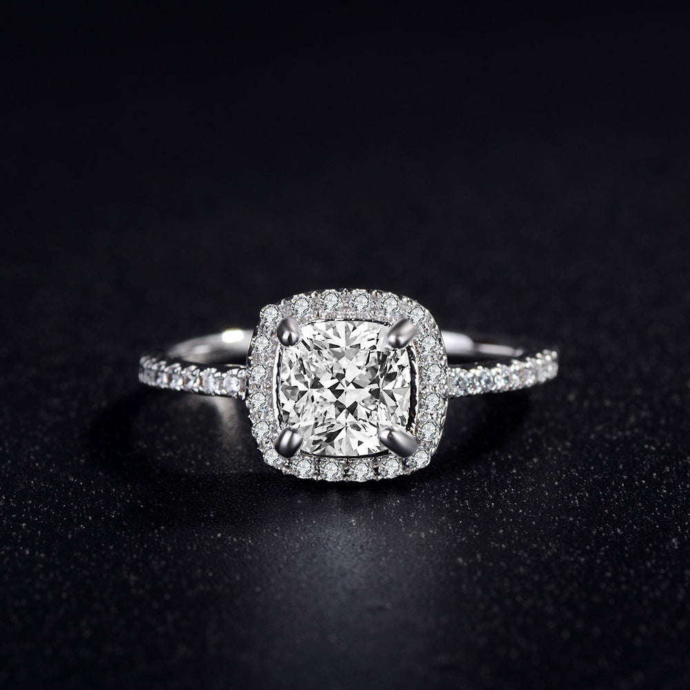 Women's White Copper Ring Elegant Cubic Zircon 7mm Stone