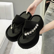 Women's Thick-soled Stylish Flip-flops Rhinestone Temperament Leisure Slippers