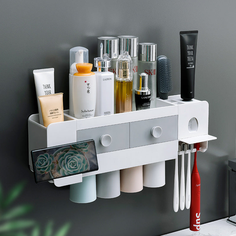 Wall-Mounted Magnetic Toothbrush Holder with Automatic Toothpaste Dispenser
