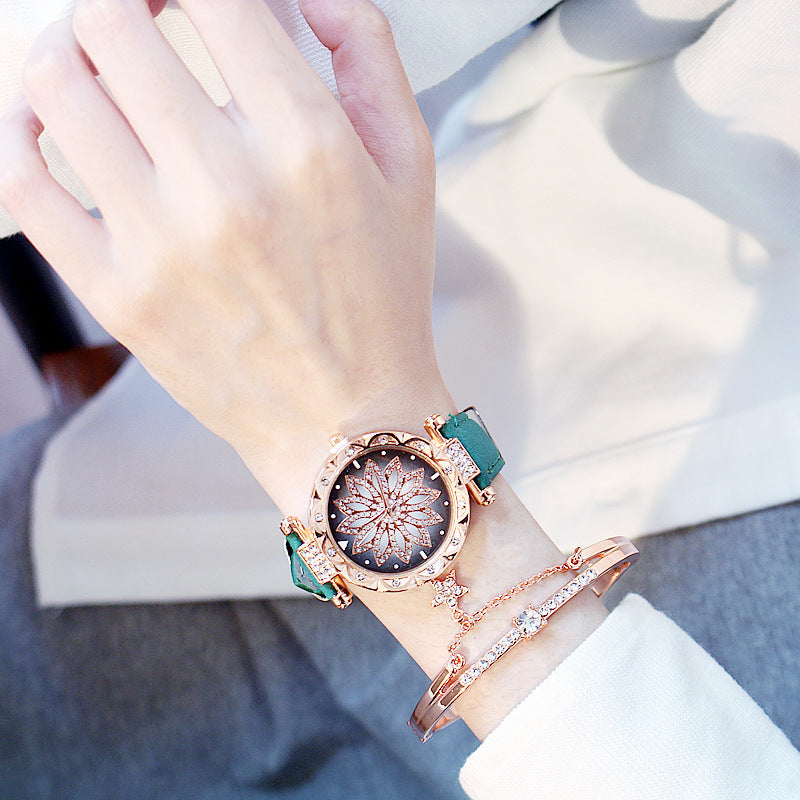 Casual Rotating Ladies Quartz Watch with Stainless Steel Strap