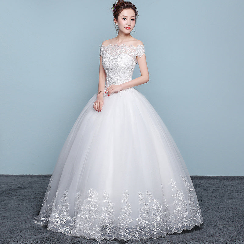 Elegant White One-Shoulder Cotton Yarn Pettiskirt Wedding Dress