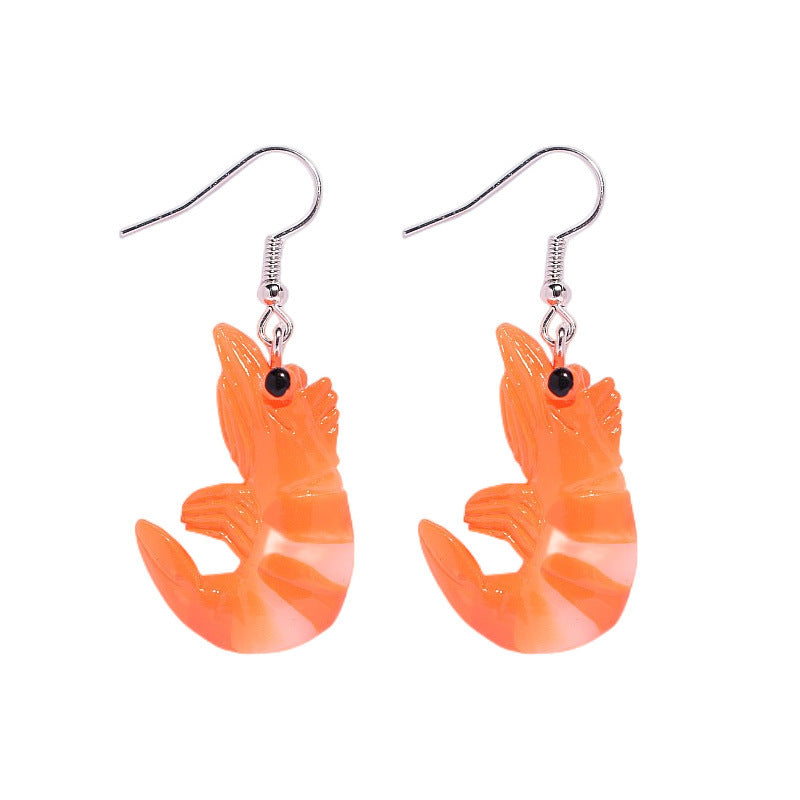 Resin Crayfish Earrings Funny Quirky Halloween Exaggerated Jewelry
