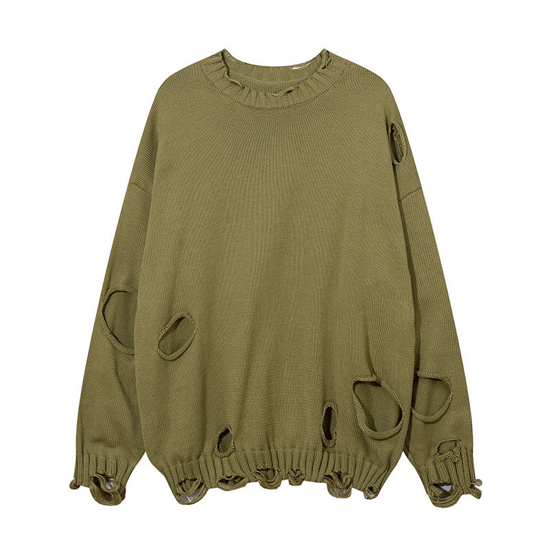 Solid Color Ripped Pullover For Men