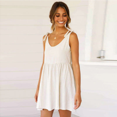 Beach casual strap style solid color dress