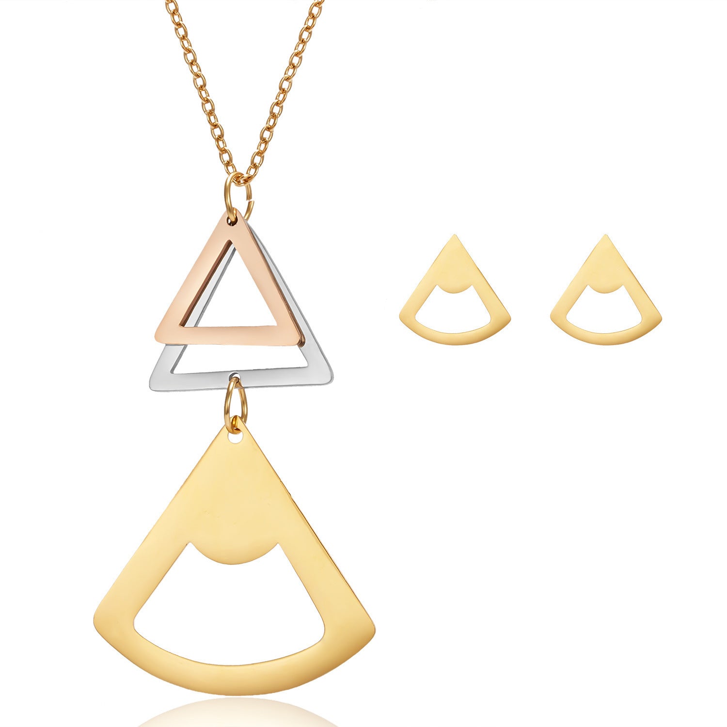Elegant Stainless Steel Pendant Necklace and Earring Set for Women – European & American Style