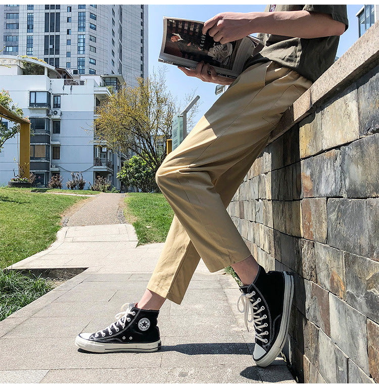 Men’s Loose Straight Cropped Harlan Pants – Casual Student Trousers